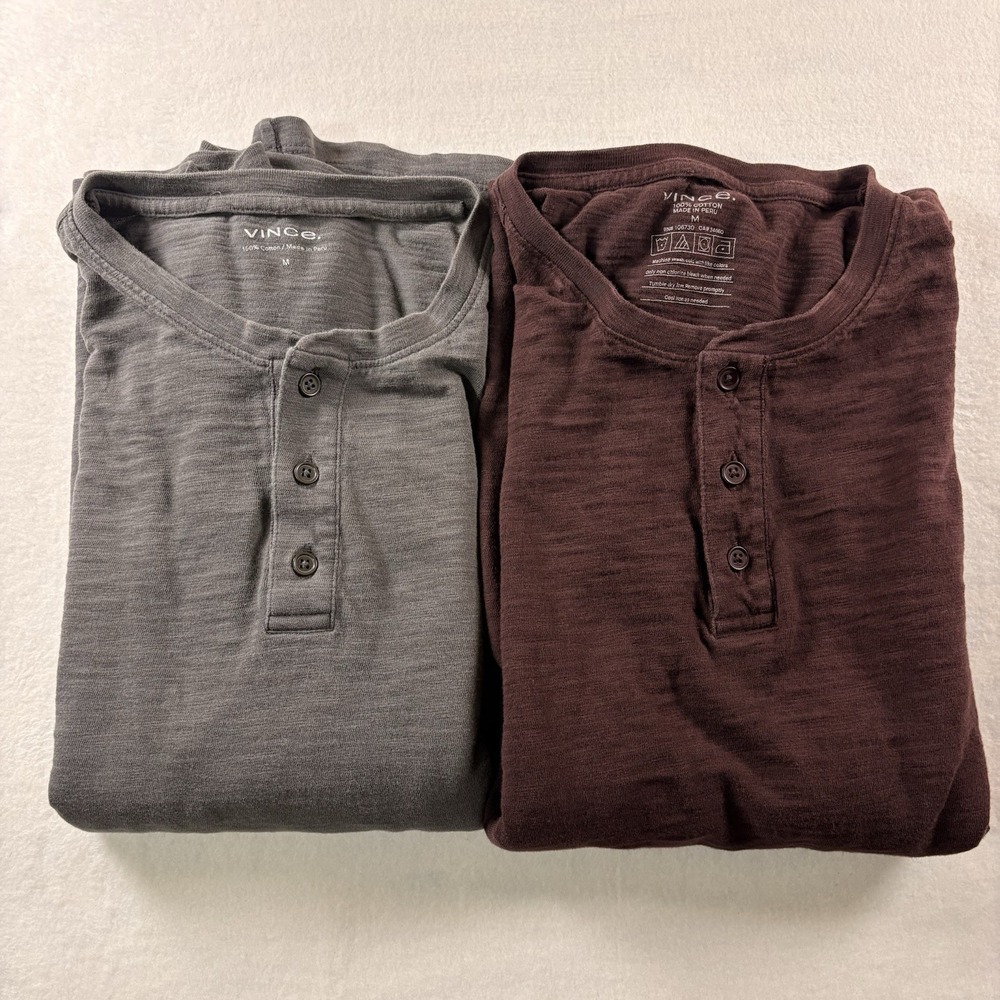 LOT Of 2 Vince Long Sleeve Henley Shirts Medium Maroon And Gray Slub Cotton